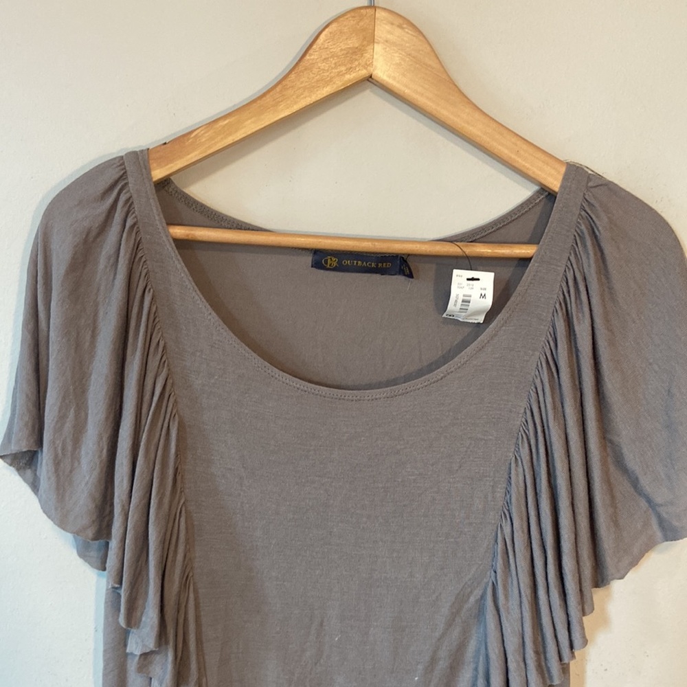 NWT Outback Red, Beige/Nude Short Sleeve Waterfall Sleeve Top - Picture 4 of 12